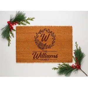Floral Circle Family Custom Name Coir Doormat (Williams)