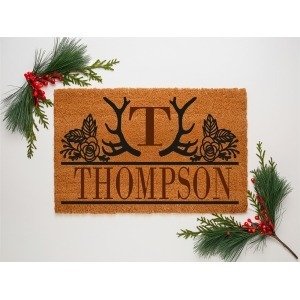 Floral Antlers Custom Name Coir Doormat (Thompson)
