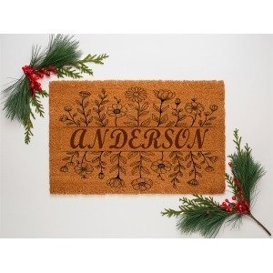 Floral Garden Custom Name Coir Doormat (Anderson)