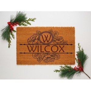 Peony Elegance Custom Name Coir Doormat (Wilcox)