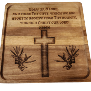 Lord's Blessing and Cross on Square Wood Tray