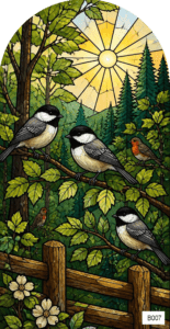 B007 chickadees on fence