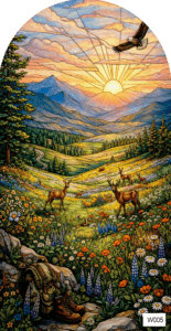 W005 deer in field at sunset arch