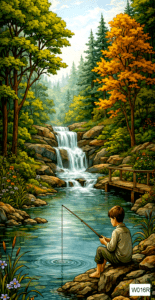 W016R boy fishing by waterfall rect