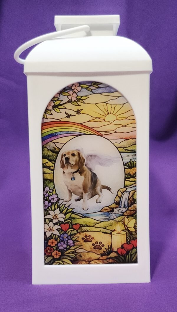 Custom Rainbow Pet Memorial – Personalized Remembrance - Stained Glass Style Lantern